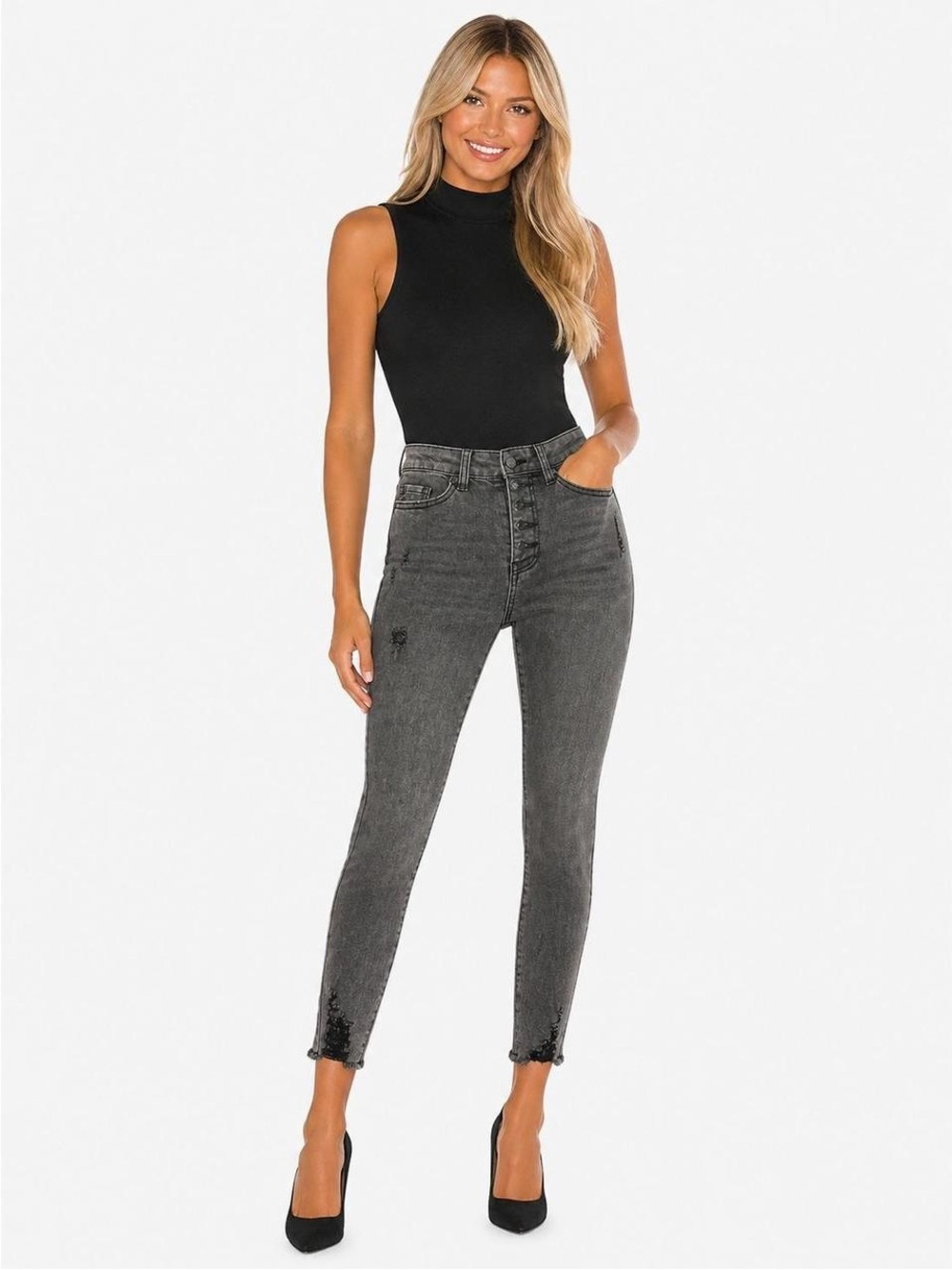 Indigo Rein Women's Black Skinny Button-Fly Curvy Fitted Jeans